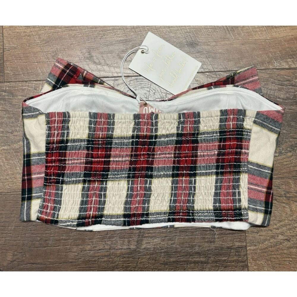 Show Me Your Mumu Plaid Bow Tube Top Large NWT - Picture 3 of 9